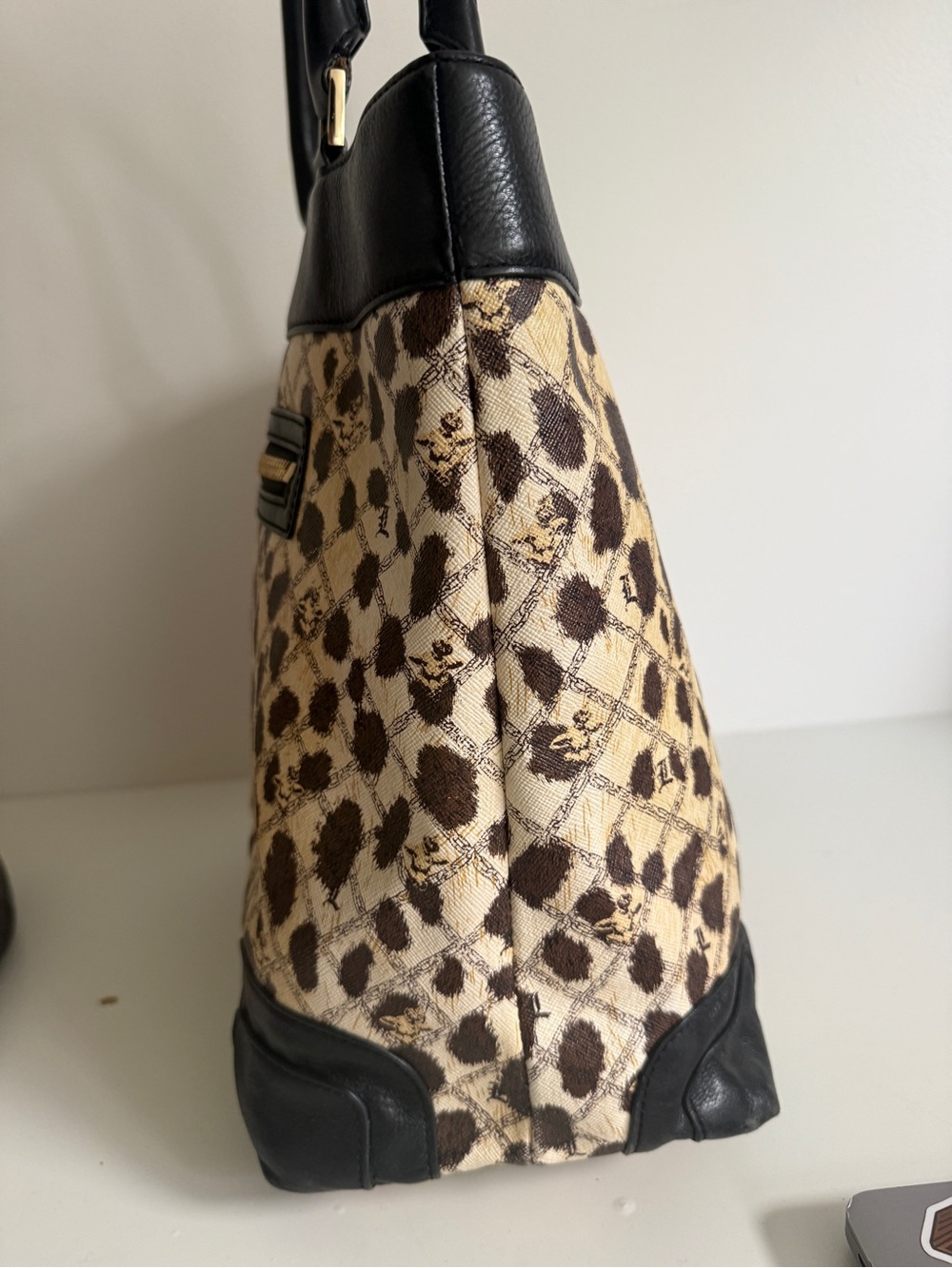 L.A.M.B by Gwen Stefani Leopard Print Canvas & Leather Tote Bag Y2K - Picture 2 of 7